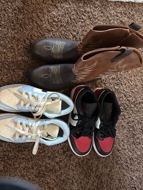 BUNDLE!!! Nike Kids Red Black White High-Top Sneakers and Brown Cowboy Boots